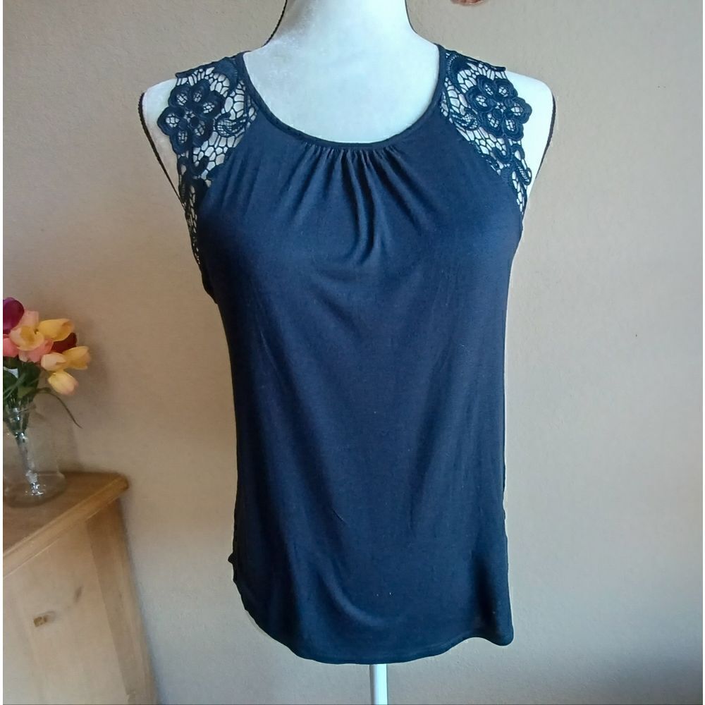 H&M Charcoal Grey lace embellishments Sleeveless blouse